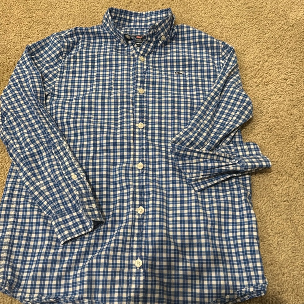 Vineyard Vines royal blue gingham M (12/14) Whale shirt.